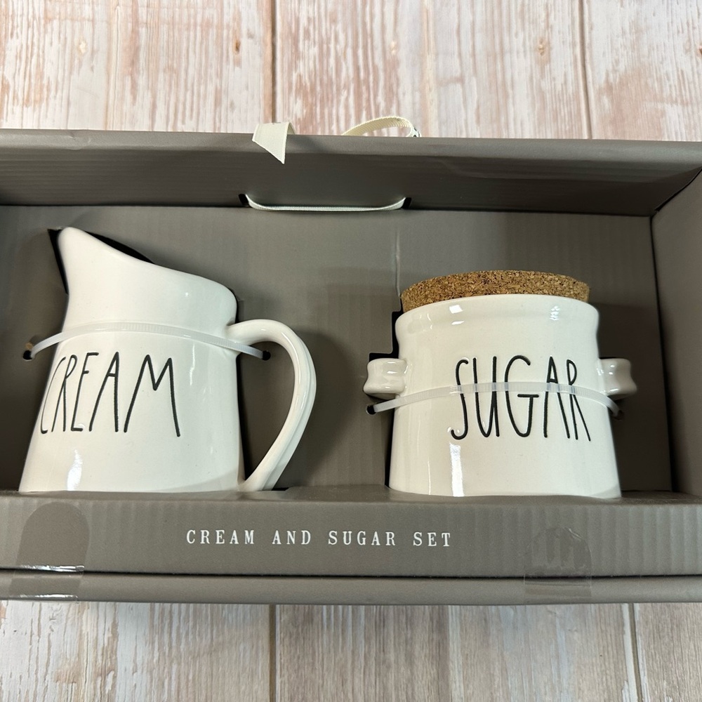 Rae Dunn Cream and Sugar Set - White and Tan